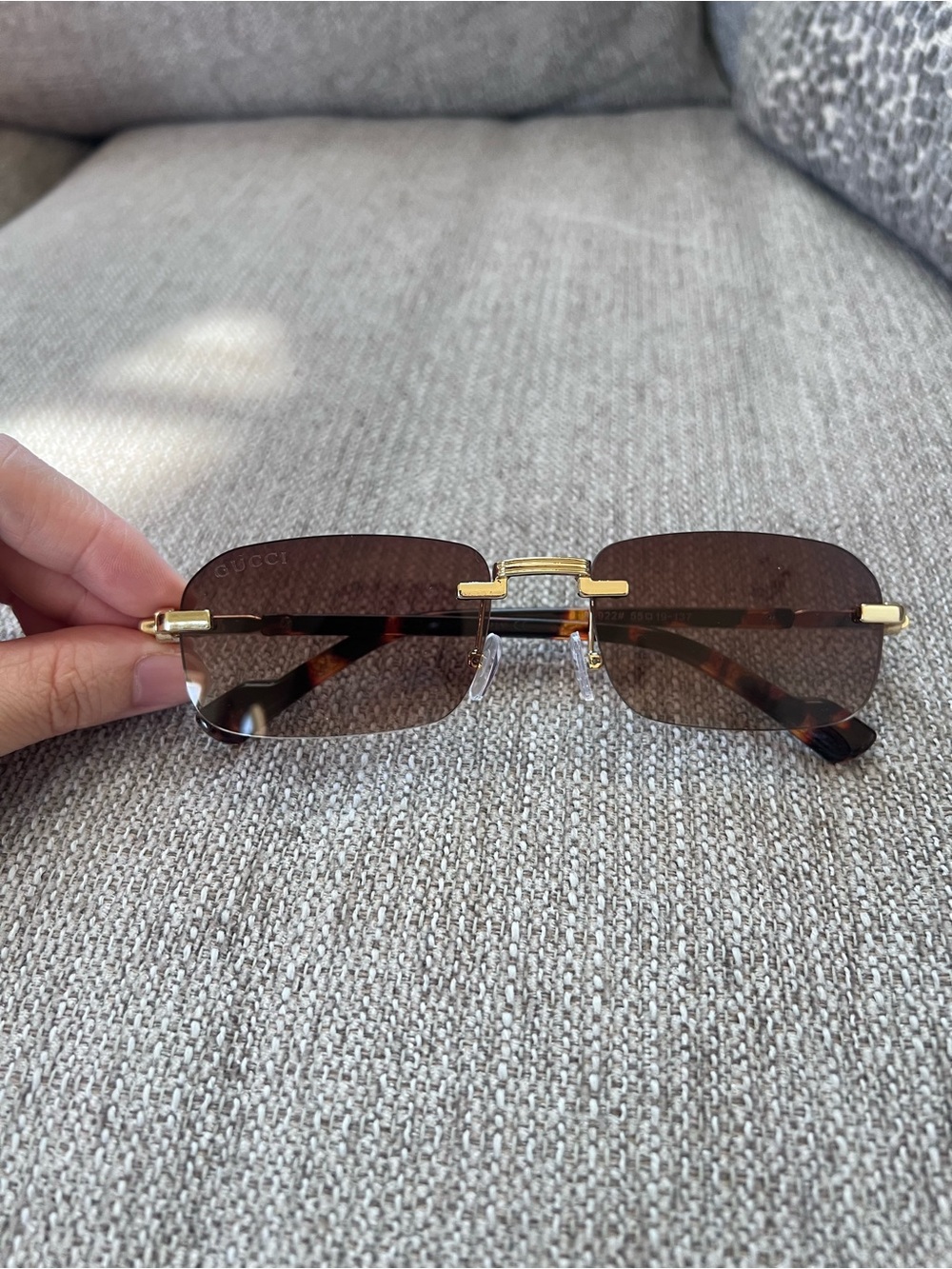 Gucci Rimless Brown Gradient Sunglasses with Gold Hardware